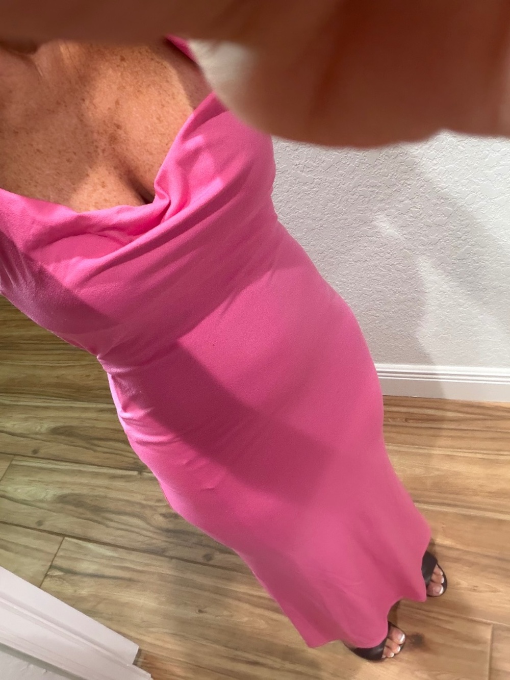 pink long open back dress